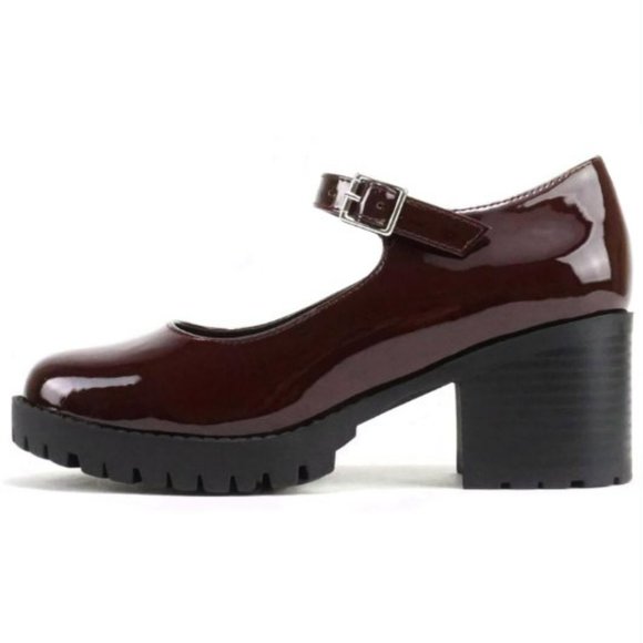 New Women Burgundy Patent Platform Mary Jane Pumps Ballet Flats - Picture 2 of 7